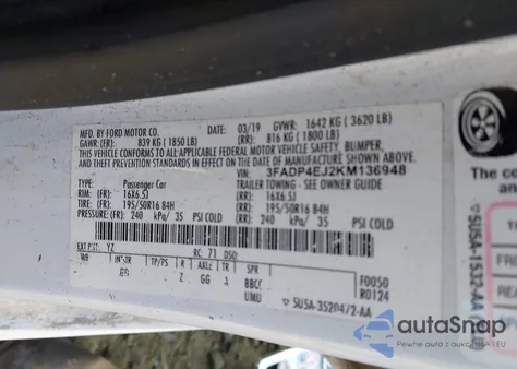 2019 Ford Fiesta Se from USA, damaged, VIN 3FADP4EJ2KM136948